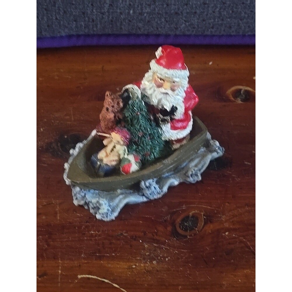 Small Santa In Boat Figurine 3.5" Long, 3" Tall